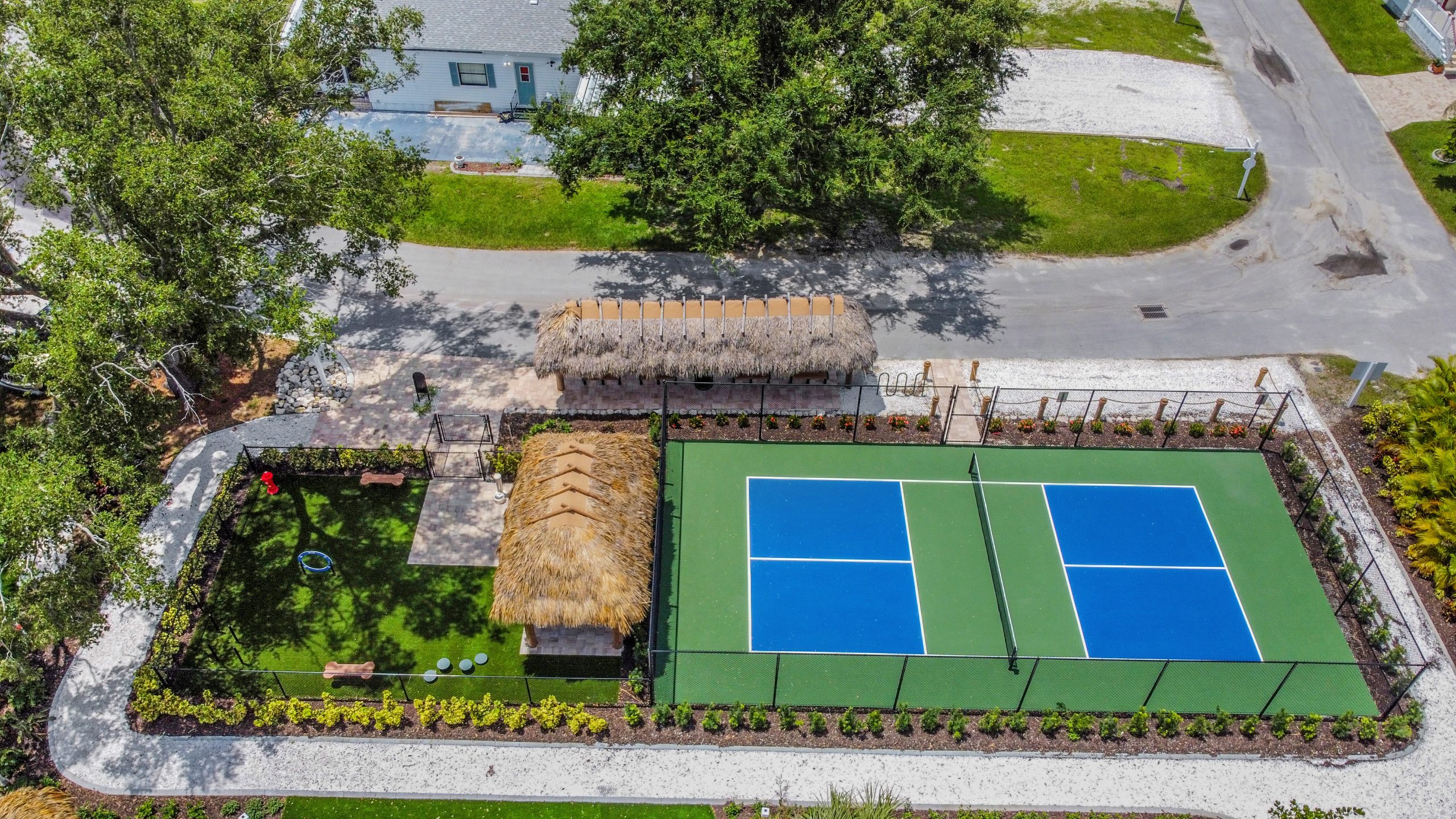 mobile homes along the community lake